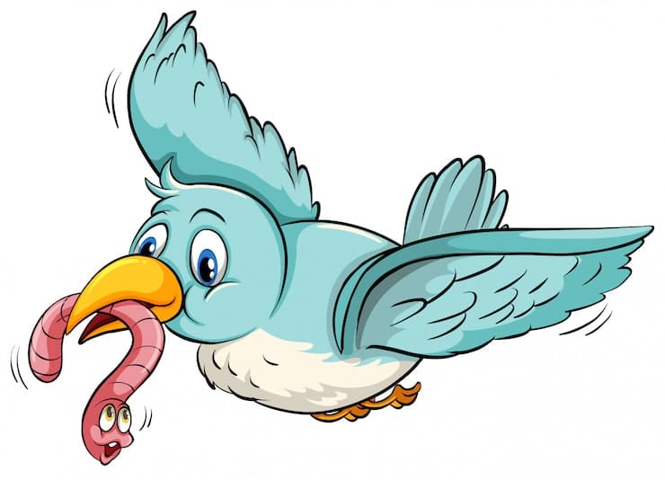 A Picture of an Animated Bird And a Worm