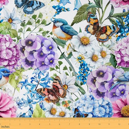 Fabric With Birds And Flowers