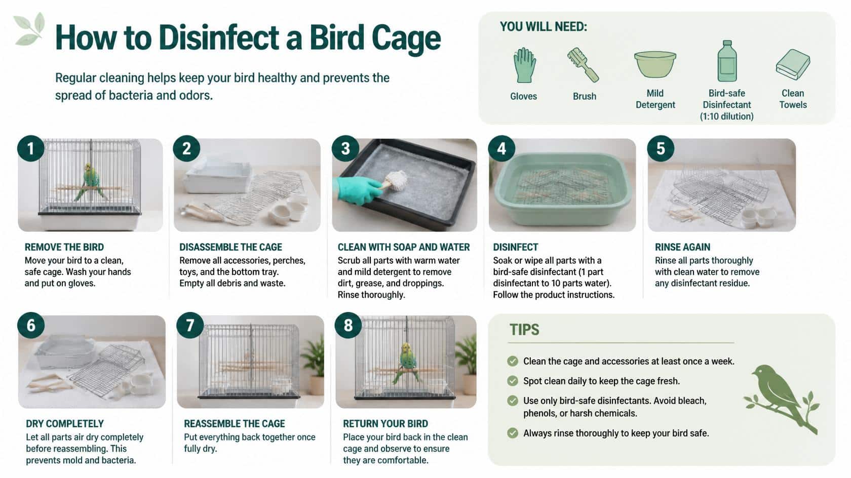 How to Disinfect a Bird Cage