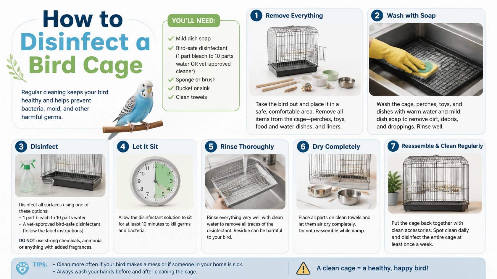 How to Disinfect a Bird Cage