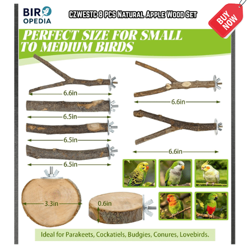 Bird Cage Accessories CZWESTC 8 PCS Natural Apple Wood Set