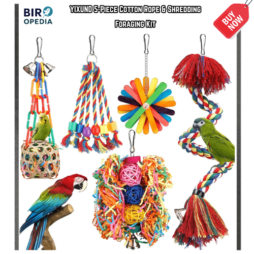 Bird Cage Accessories YIXUND 5-Piece Cotton Rope & Shredding Foraging Kit