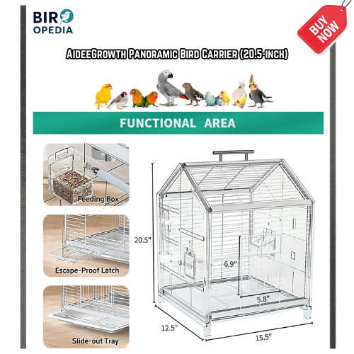 Budget Bird Cages AideeGrowth Panoramic Bird Carrier (20.5-inch)