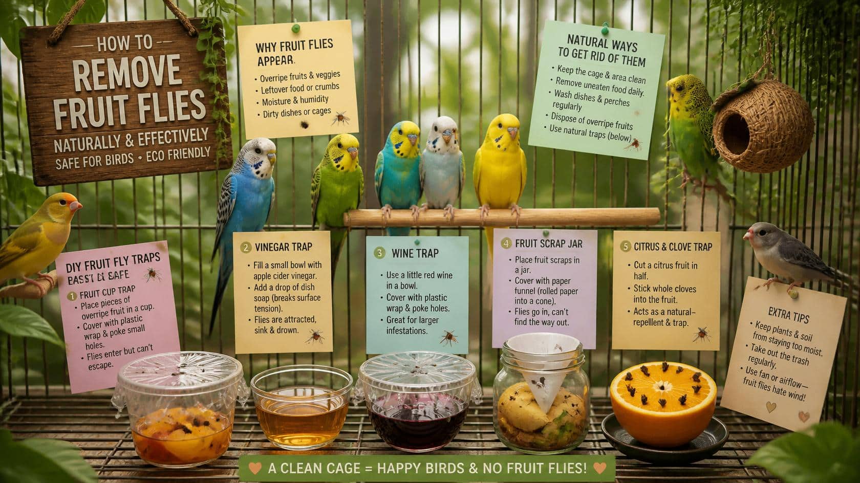 how to get rid of fruit flies in bird cage