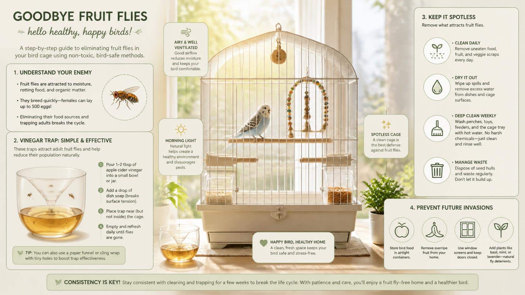 how to get rid of fruit flies in bird cage
