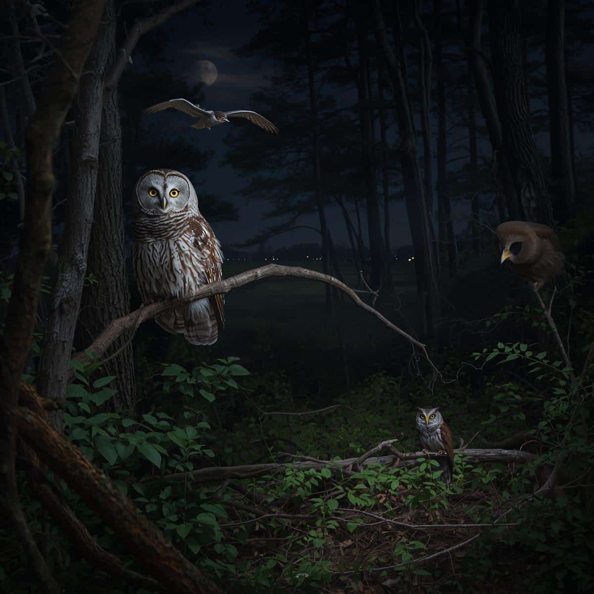 What bird makes noise at night in Northern NJ – owls and night birds in a forest